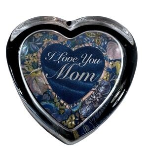I Love‎ You Mom Heart Shaped Glass Paperweight Floral Mother's Day Gift